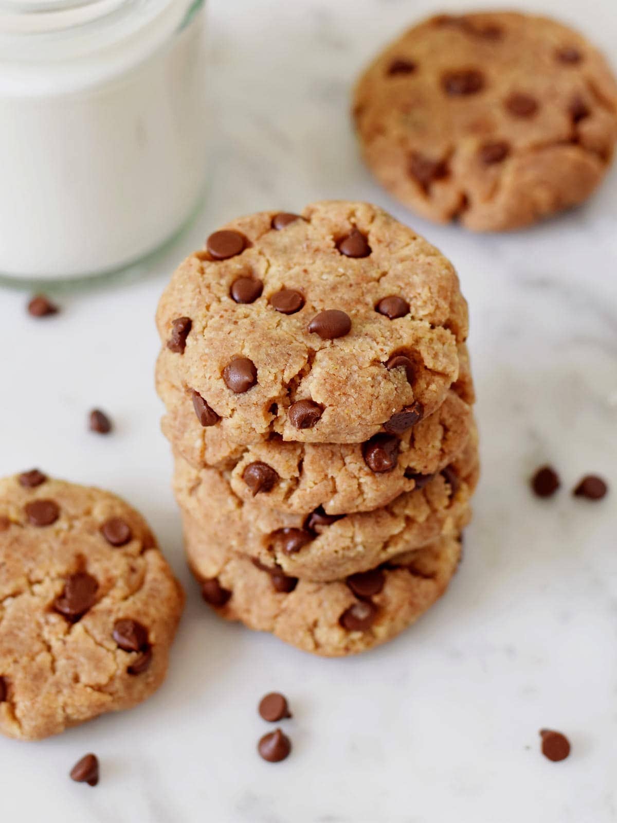 healthy peanut butter cookies with chocolate chips from above