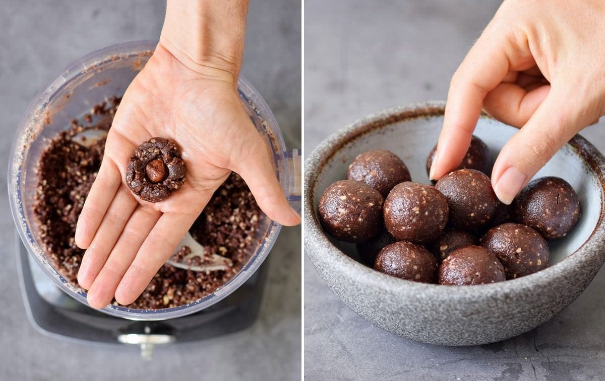 2 step by step photos how to shape hazelnut chocolates into balls