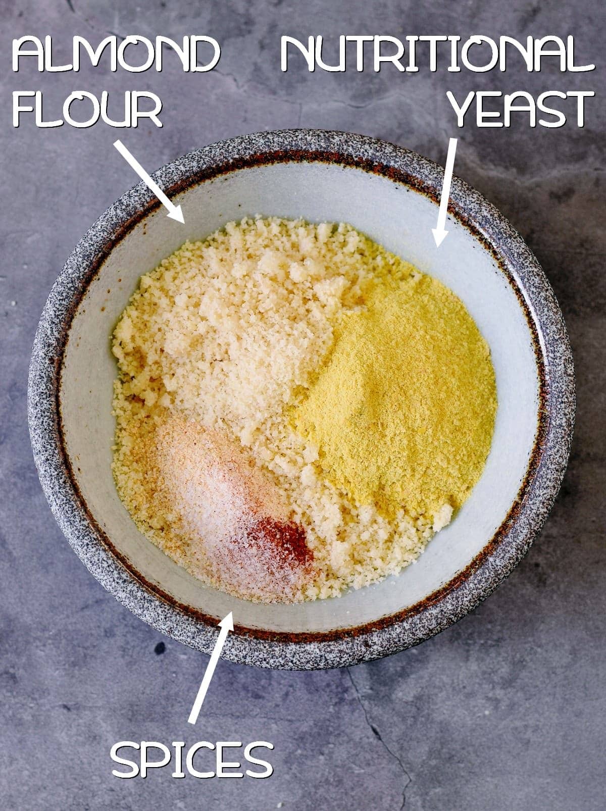 almond flour nutritional yeast and spices in a bowl