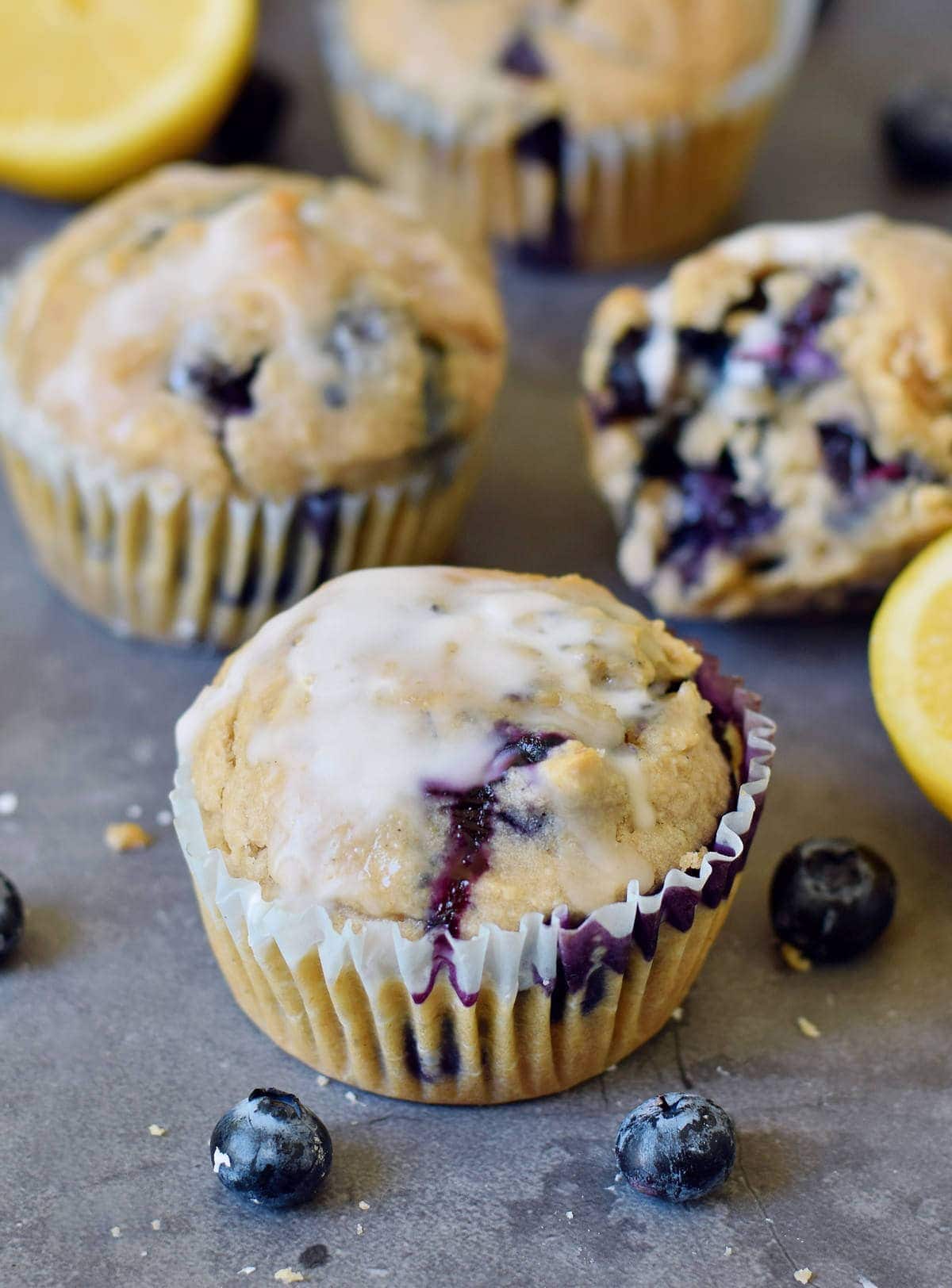 gluten-free blueberry muffins with sugar-free glaze
