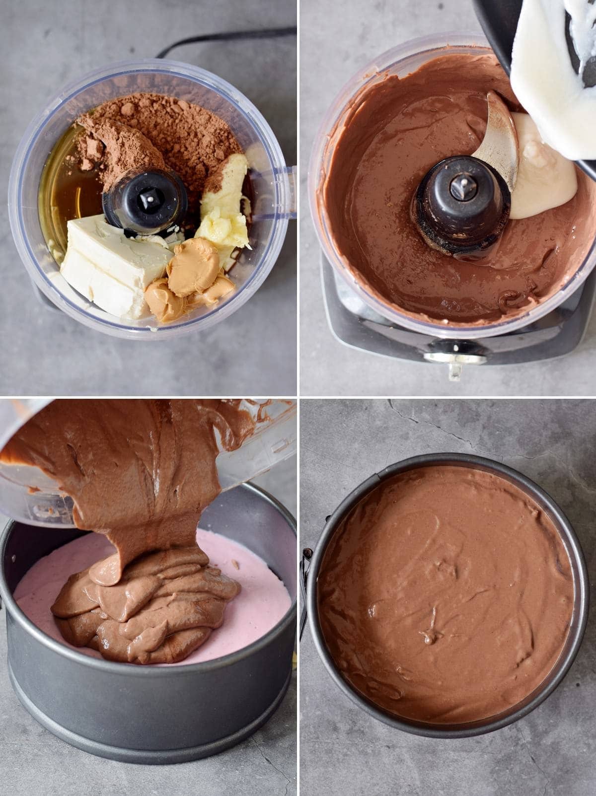 4 Arbeitsschritte zeigen die Herstellung einer glatten Schokoladencreme