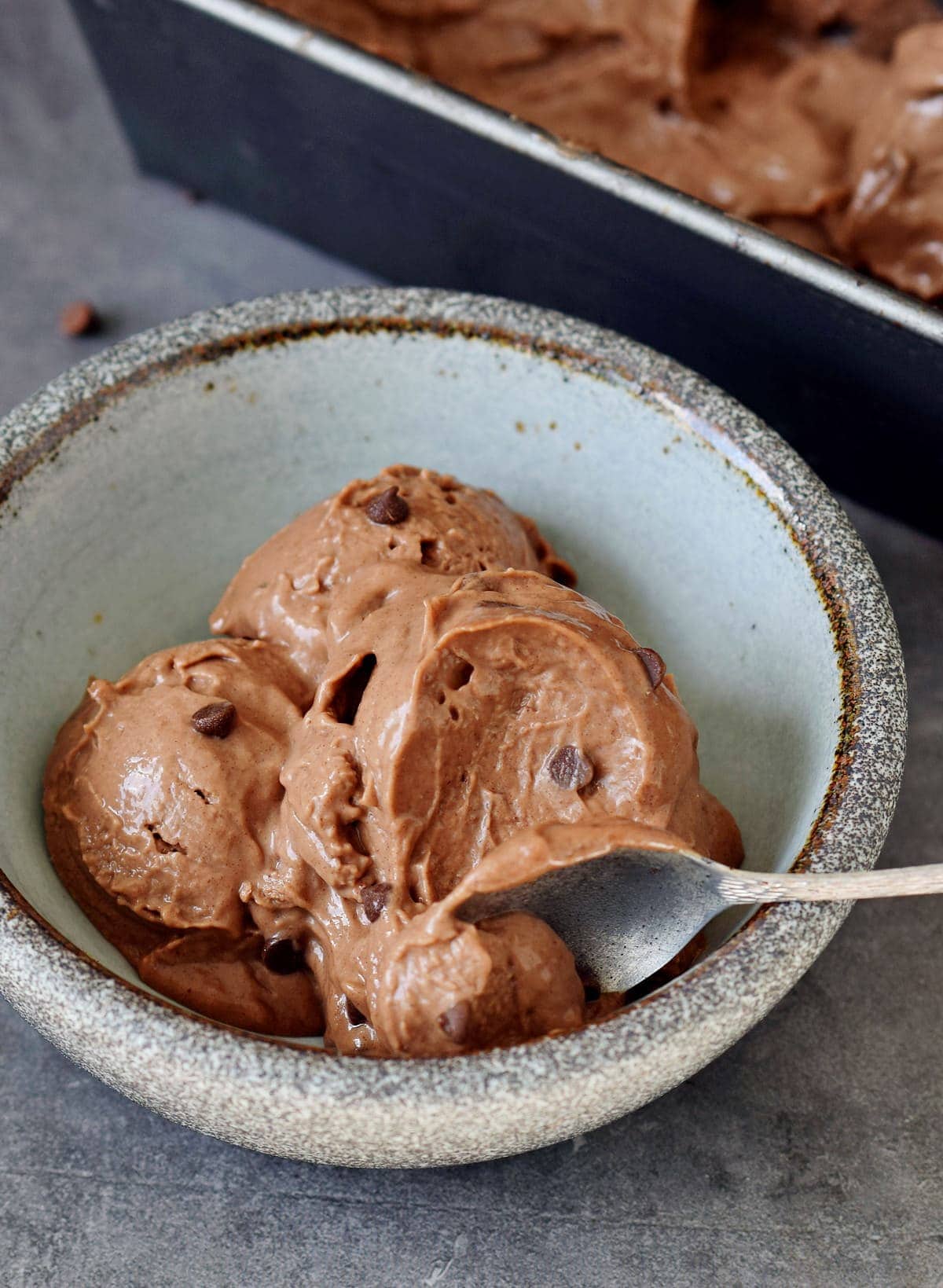 egg free chocolate soft serve in a bowl