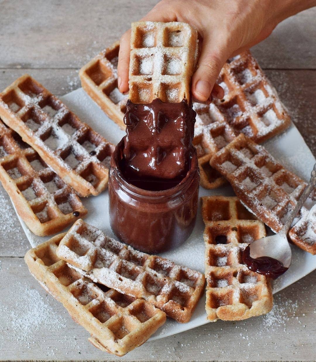 vegan waffles dipped in chocolate