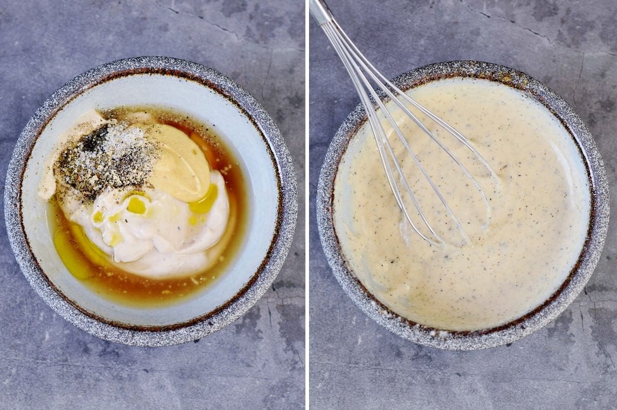 2 step-by-step photos how to make a creamy salad dressing