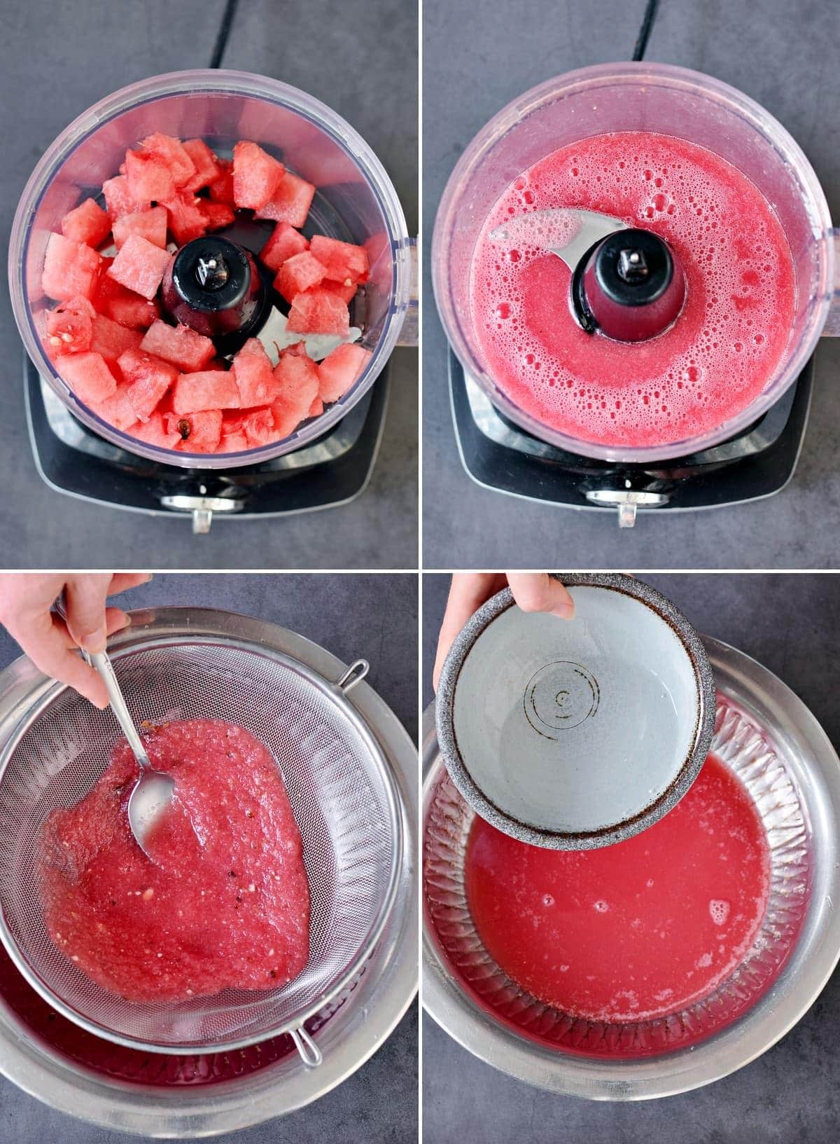 4 Schritt-für-Schritt-Fotos, wie man Melonensaft herstellt