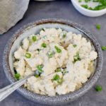vegan cottage cheese with chives in bowl