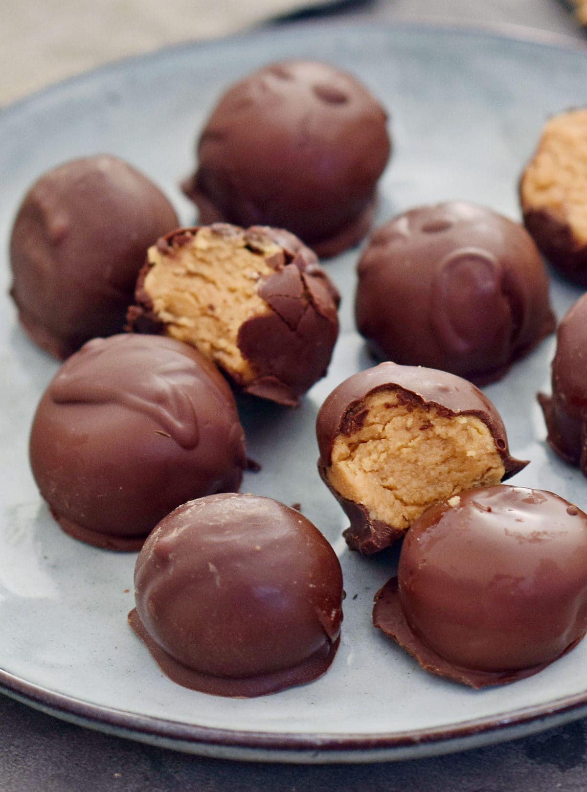 close-up peanut butter truffles on plate