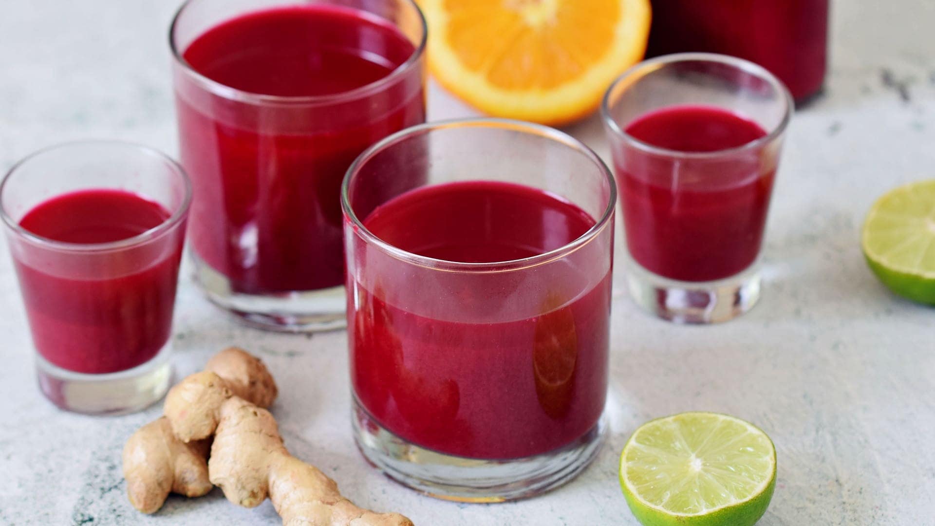 immune boosters juice with beetroot in jars
