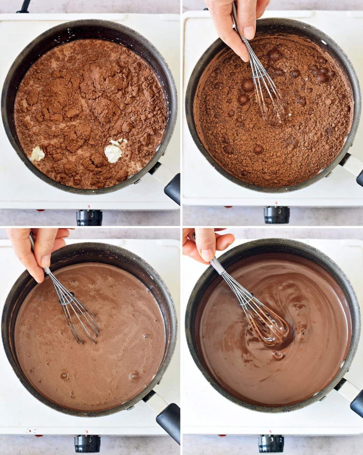 4 step-by-step photos how to cook a dairy-free chocolate pudding