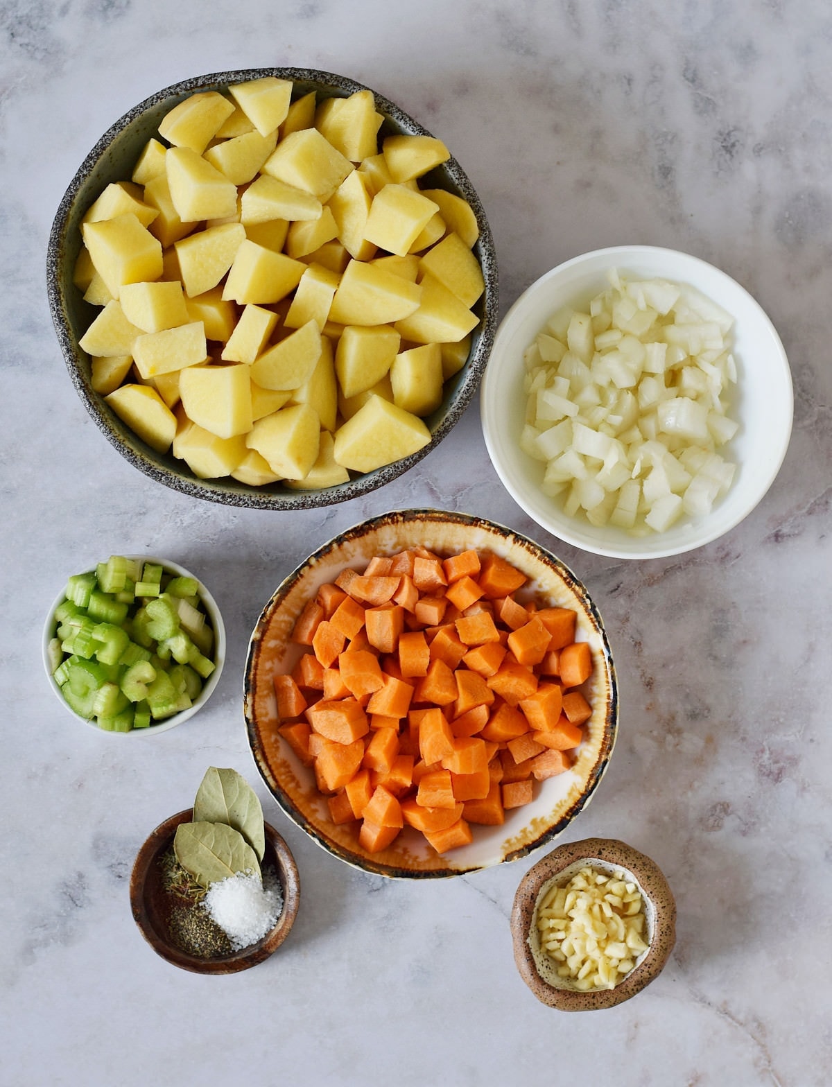 Ingredients for a stew with potatoes