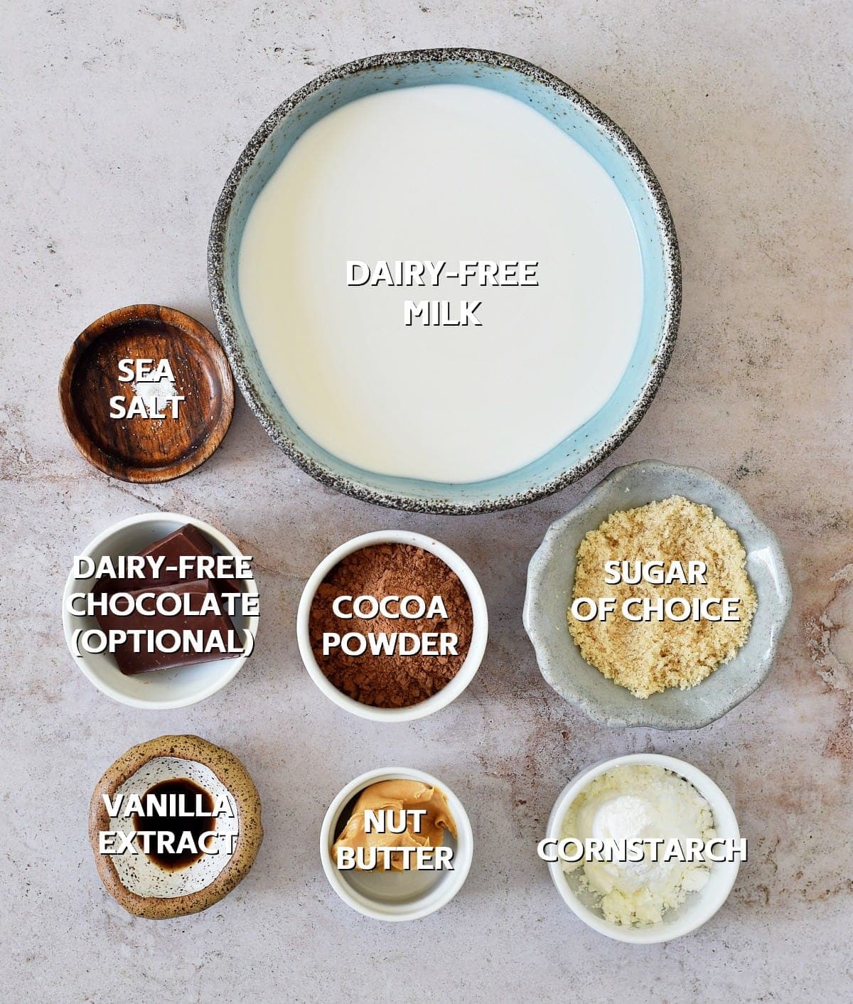 Ingredients for dairy-free choc pud