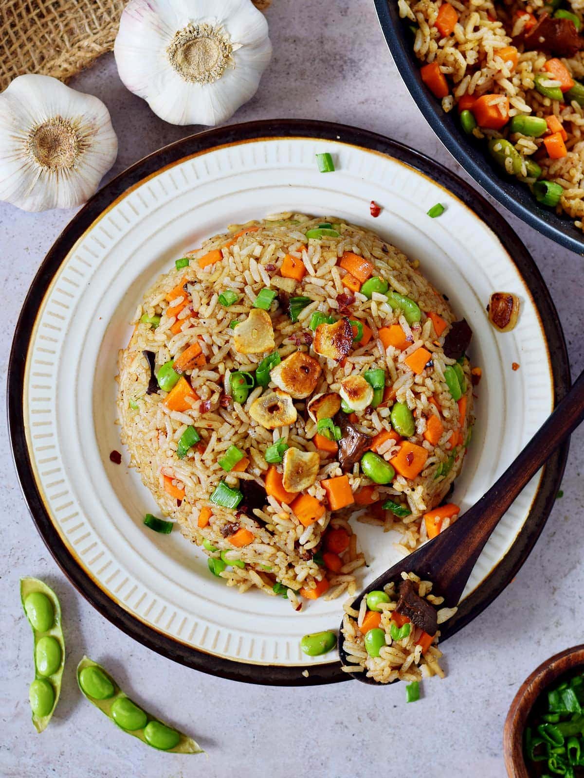 Japanese Hibachi fried rice on plate with spoon