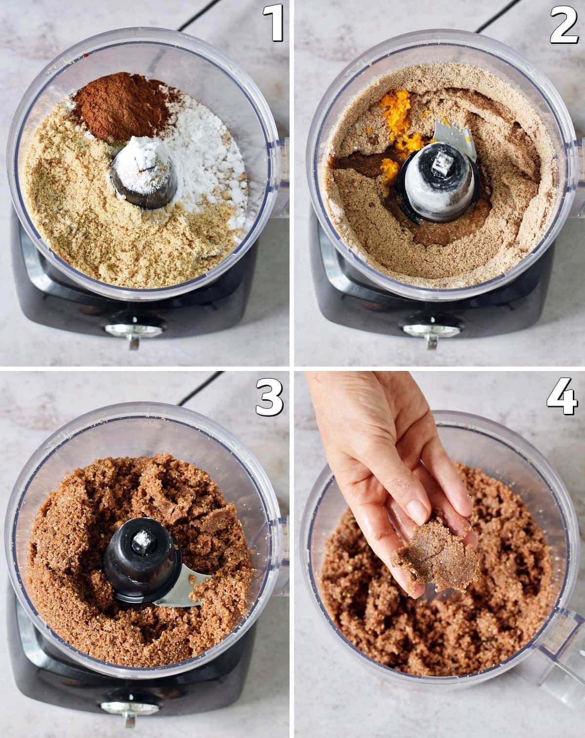 4 step-by-step photos how to make dough for German star cookies