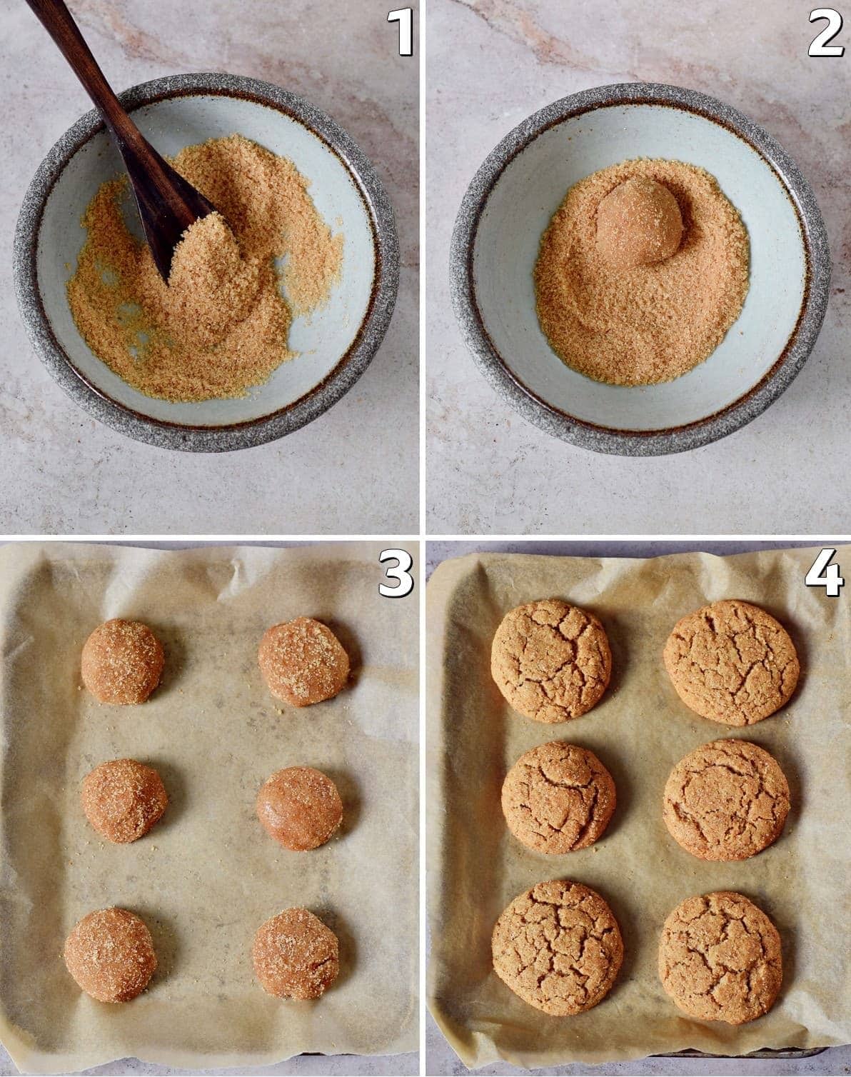 4 step-by-step photos of how to make vegan snickerdoodles