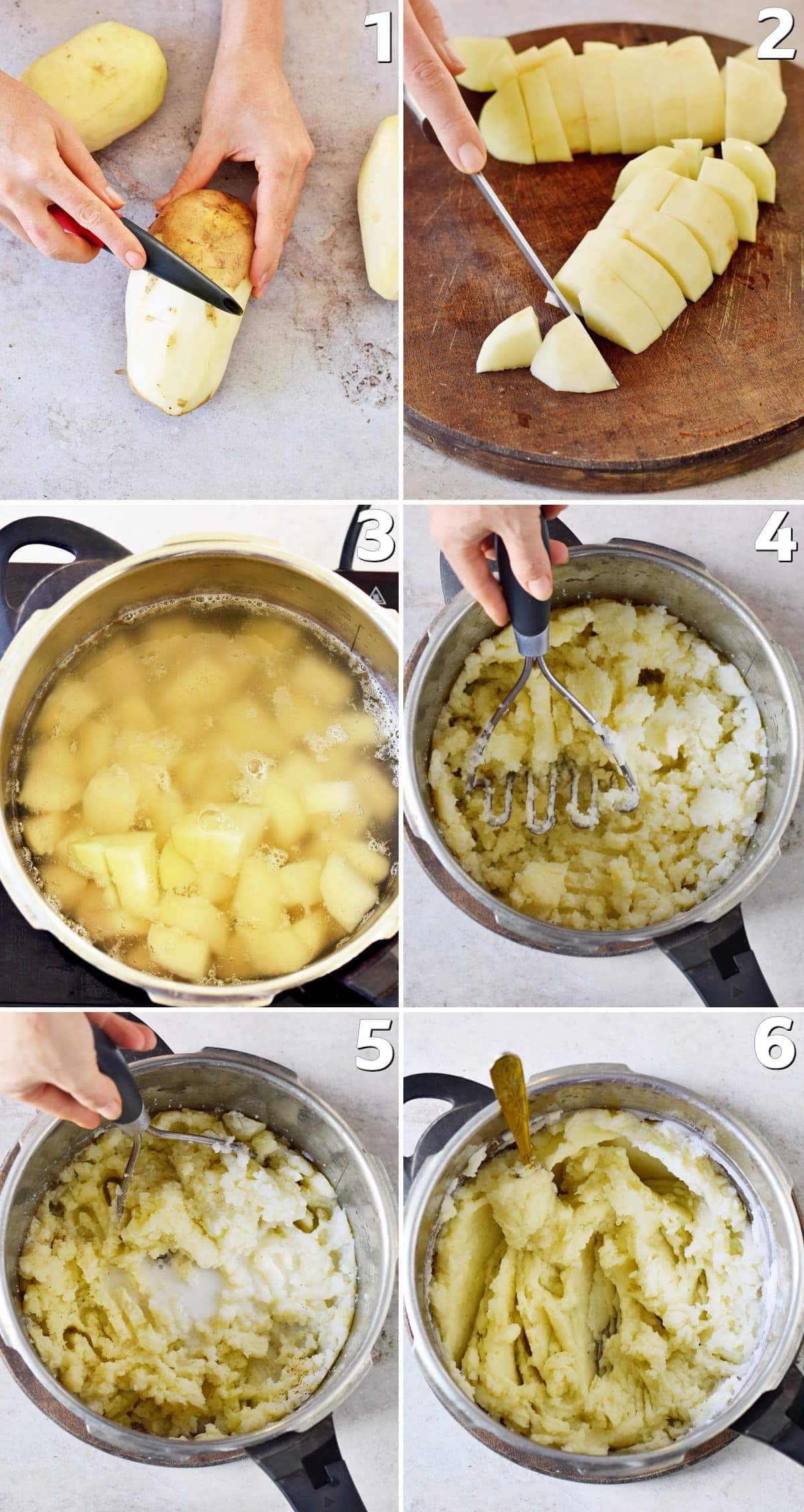 6 Schrittfotos wie man selbstgemachtes Kartoffelbrei zubereitet