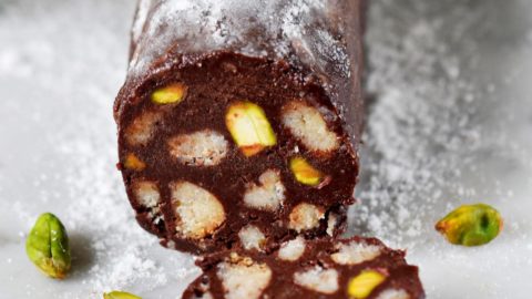 chocolate sausage with powdered sugar