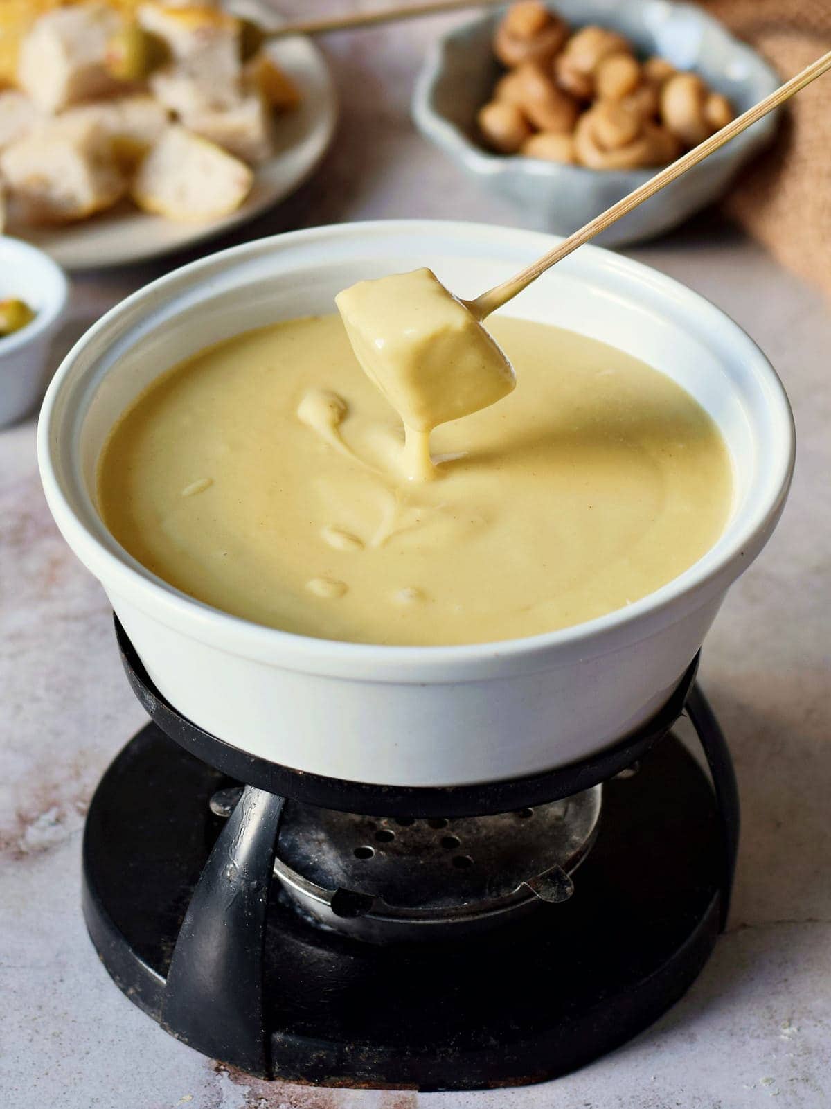 vegan cheese fondue with dippers