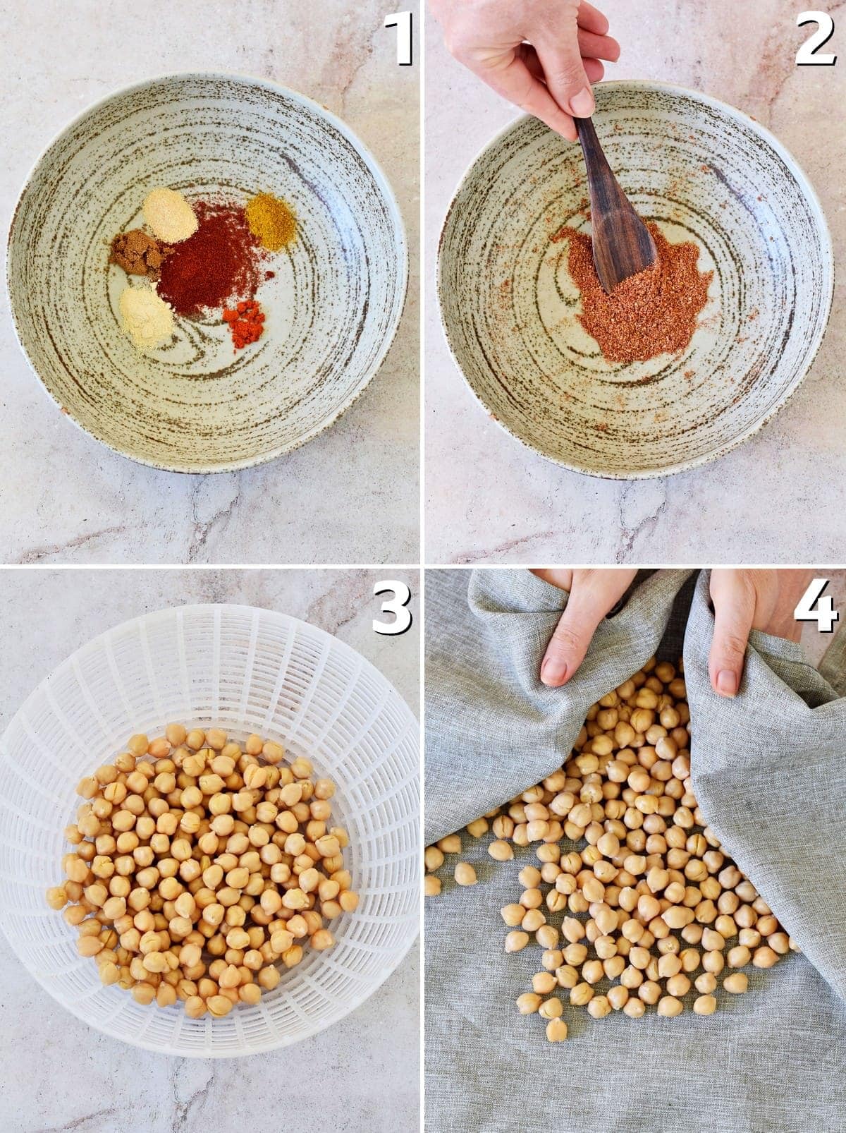 4 Schritt-für-Schritt-Fotos für die Zubereitung von gerösteten chickpeas