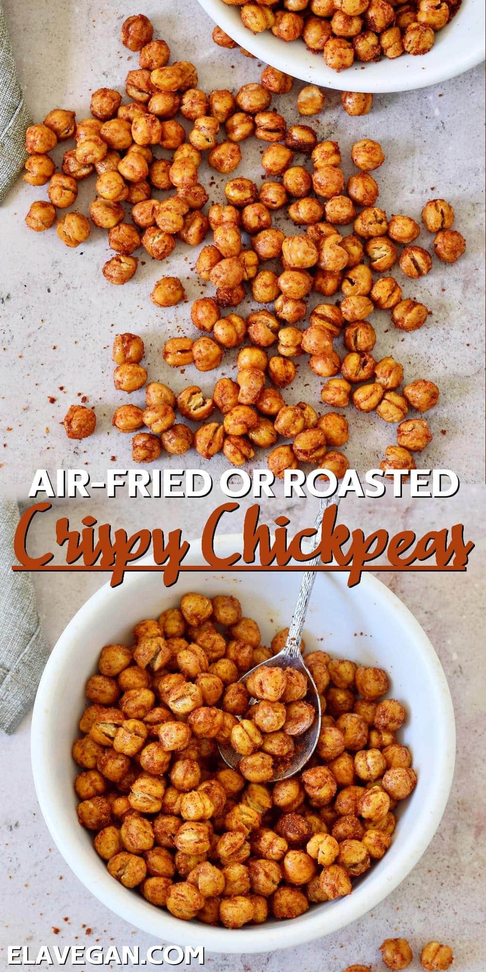 Collage air-fried or roasted crispy chickpeas