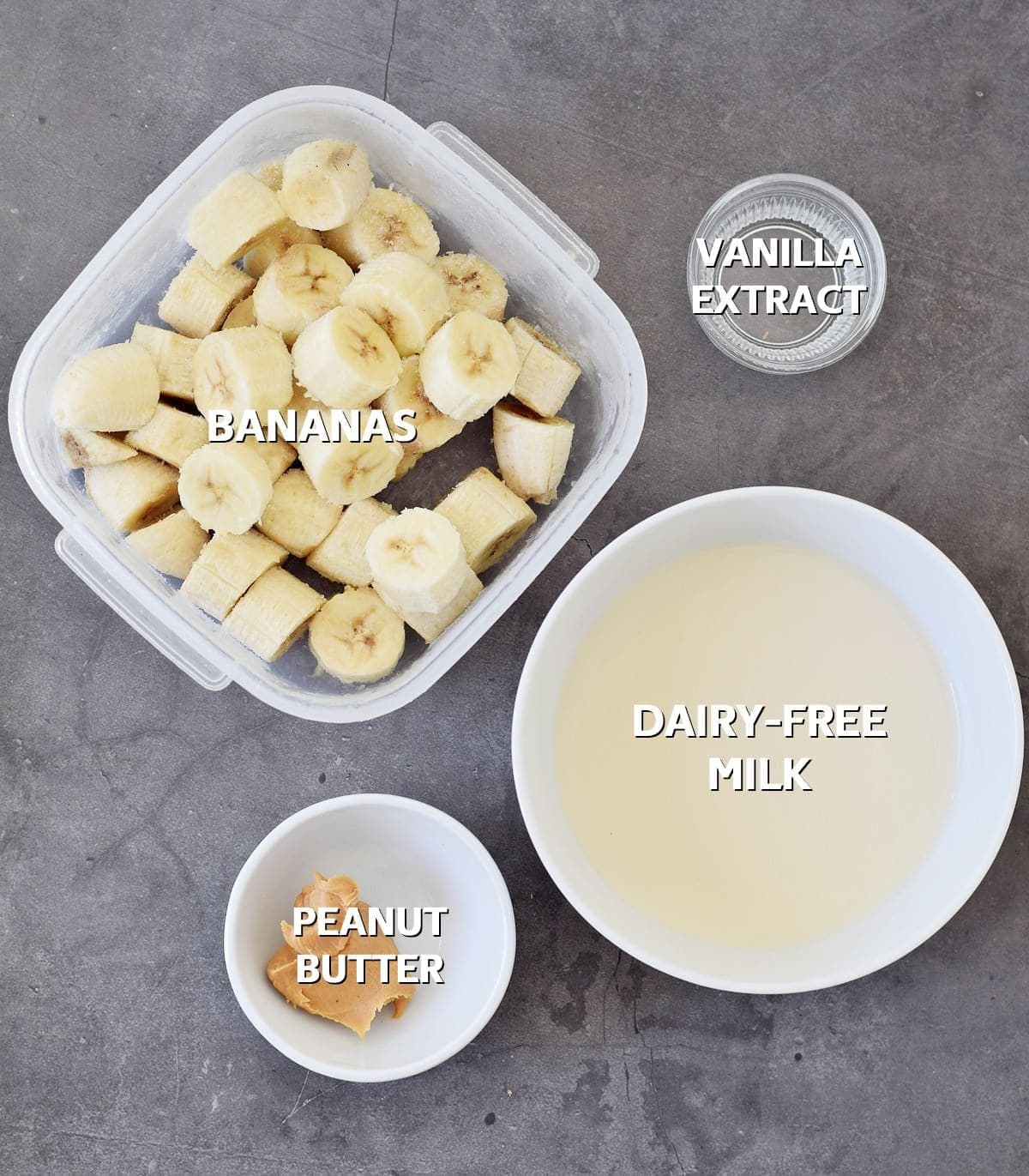 Ingredients for banana milkshake