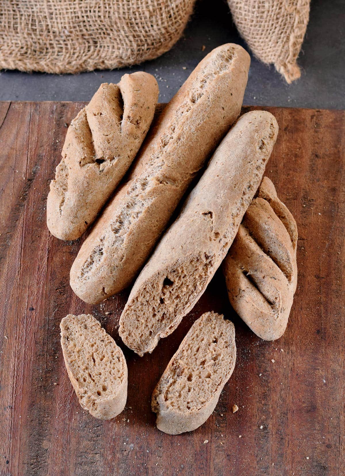 loaves of gluten-free French bread from above