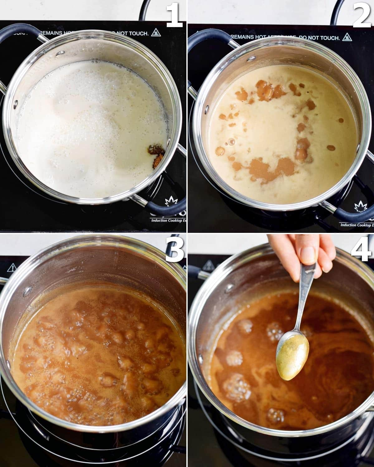 4 step-by-step photos how to make dairy-free caramel