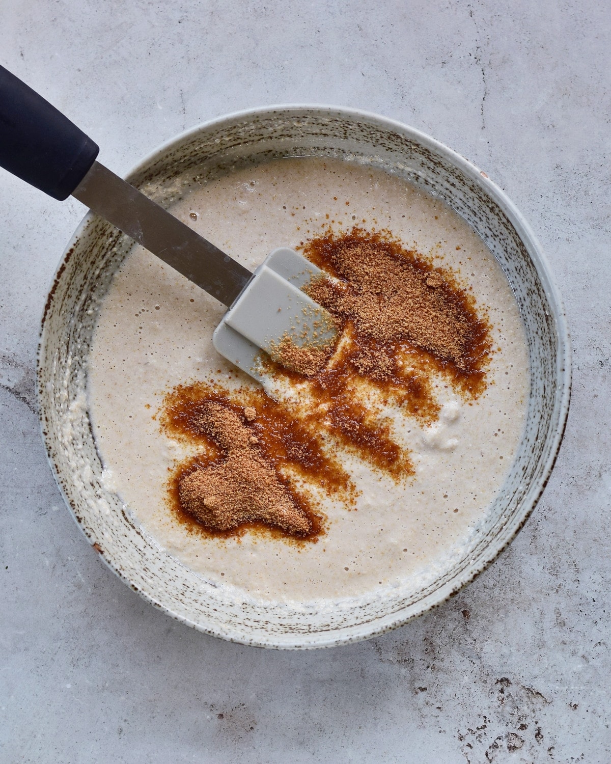 bowl with pancake batter and coconut sugar
