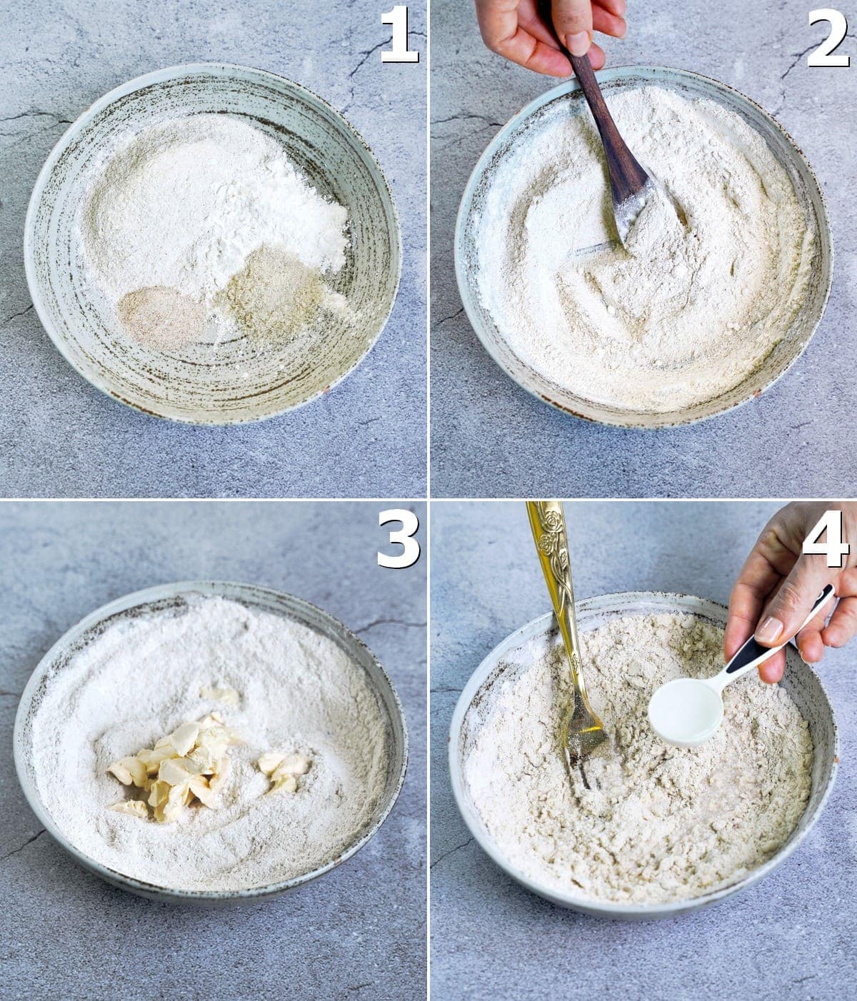 4 step-by-step photos how to make an oat flour pastry dough