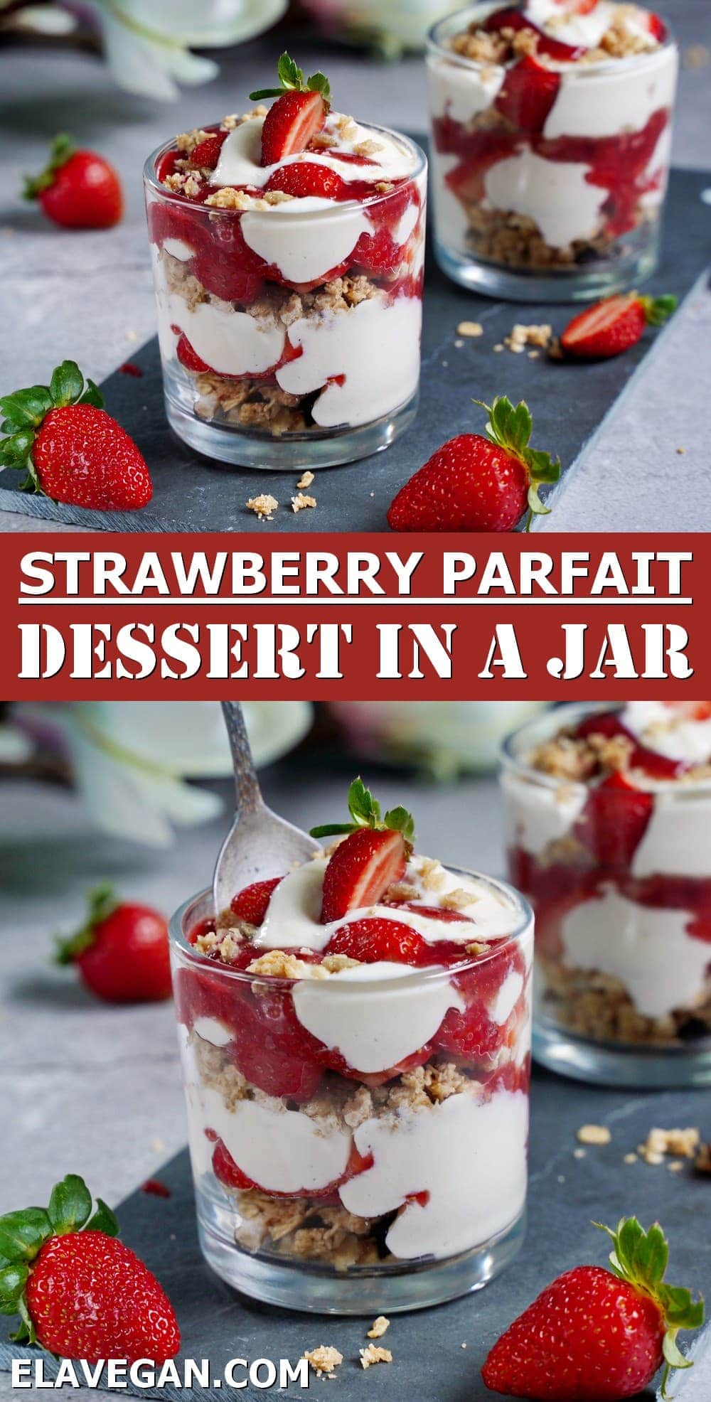 Pinterest Collage strawberry parfait dessert in a jar