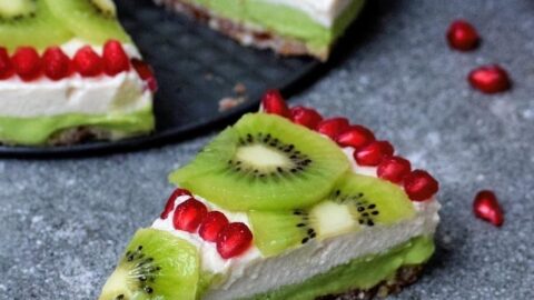 featured image of no-bake cheesecake with kiwi and pomegranate