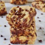 tower of 3 vegan blondies with chocolate chips