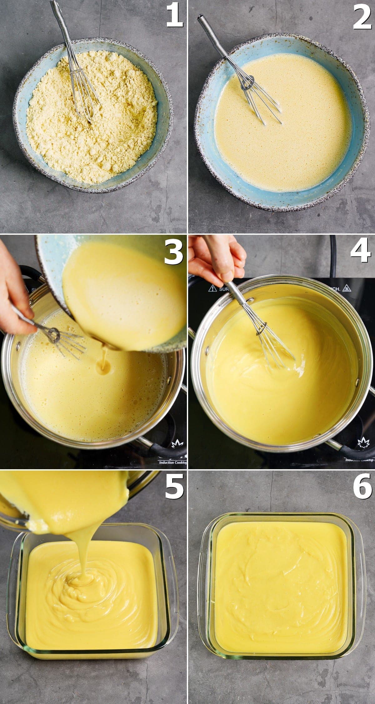6 Schritt-für-Schritt-Fotos für die Zubereitung von Kichererbsenmehl-Tofu