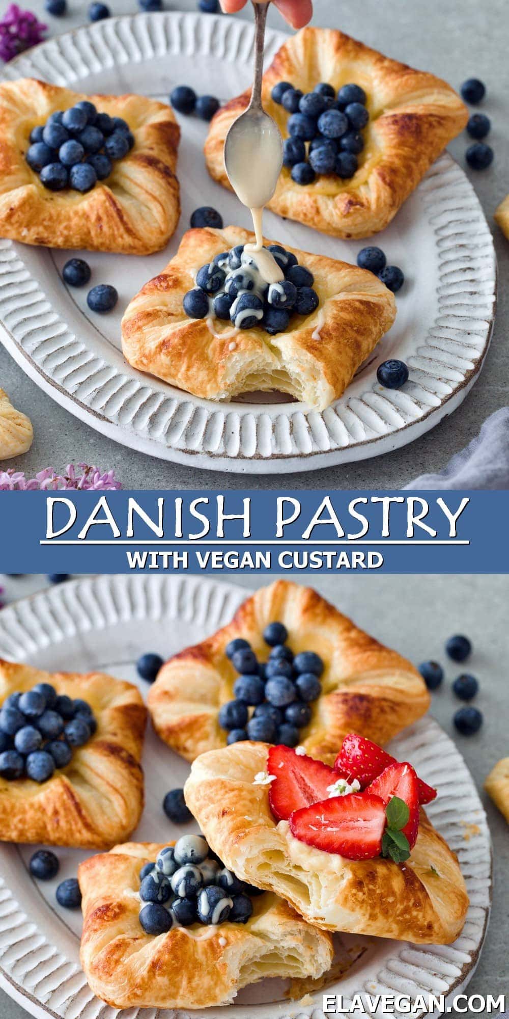 Pinterest Collage Danish pastry with vegan custard