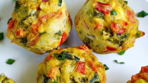close-up of savory muffins on white plate