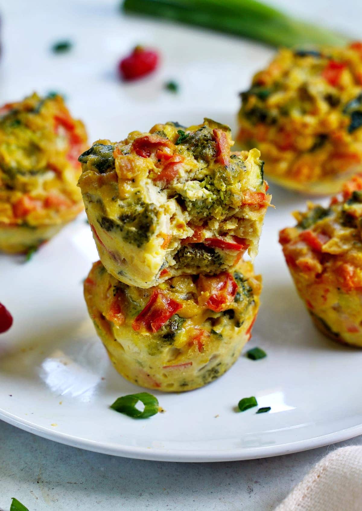 close-up of vegetable muffins on white plate