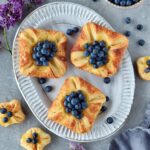 vegan puff pastry with custard and blueberries from above