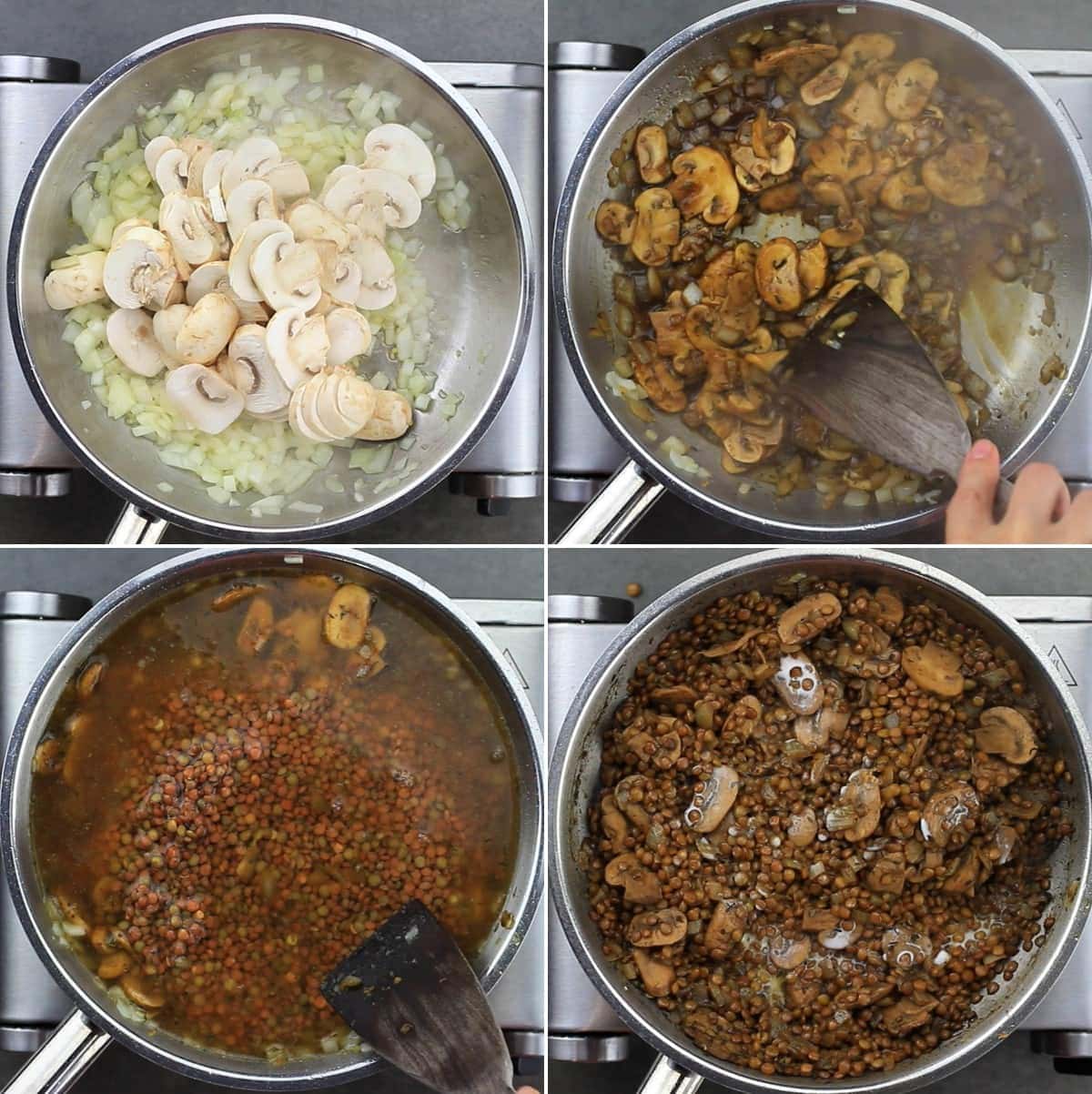 4 step-by-step photos how to make a stew with lentils