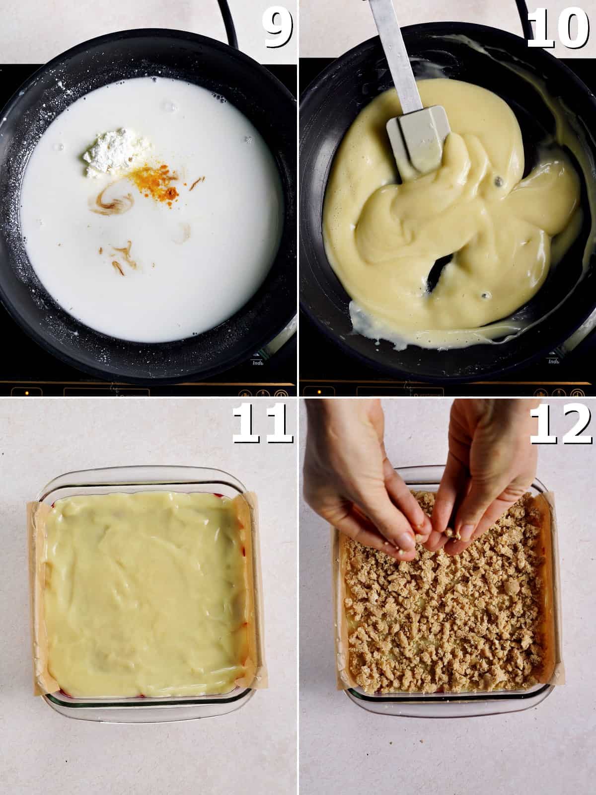 4 Schritt-für-Schritt-Fotos der Zubereitung von Pudding