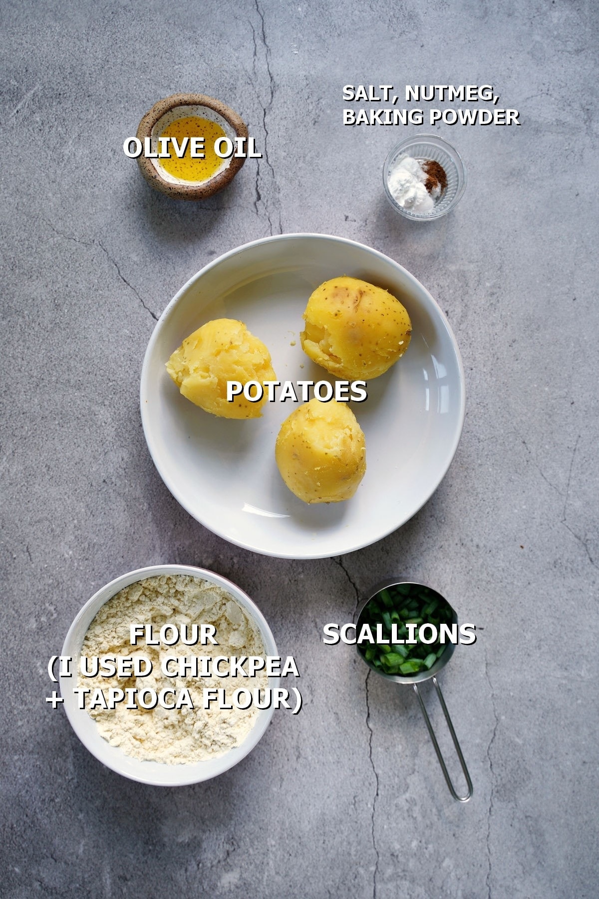 ingredients for gluten-free flatbreads with potatoes