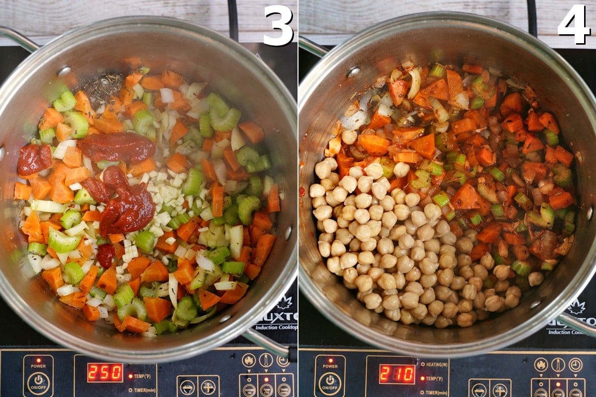 veggies with chickpeas in large pot