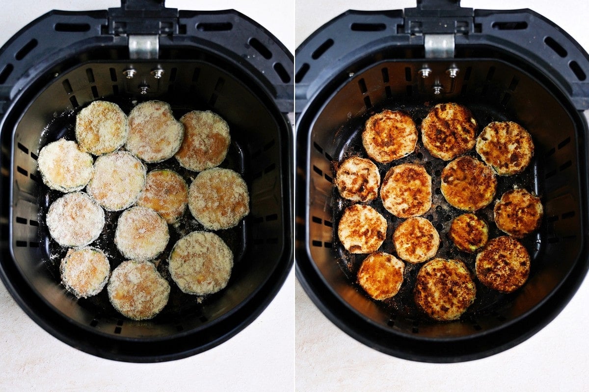 zucchini chips in air fryer before and after cooking
