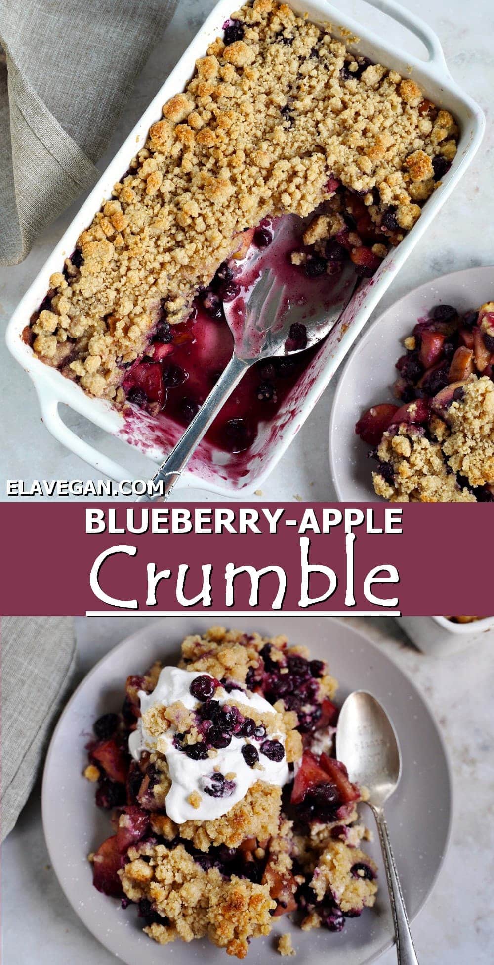 collage of blueberry apple crumble