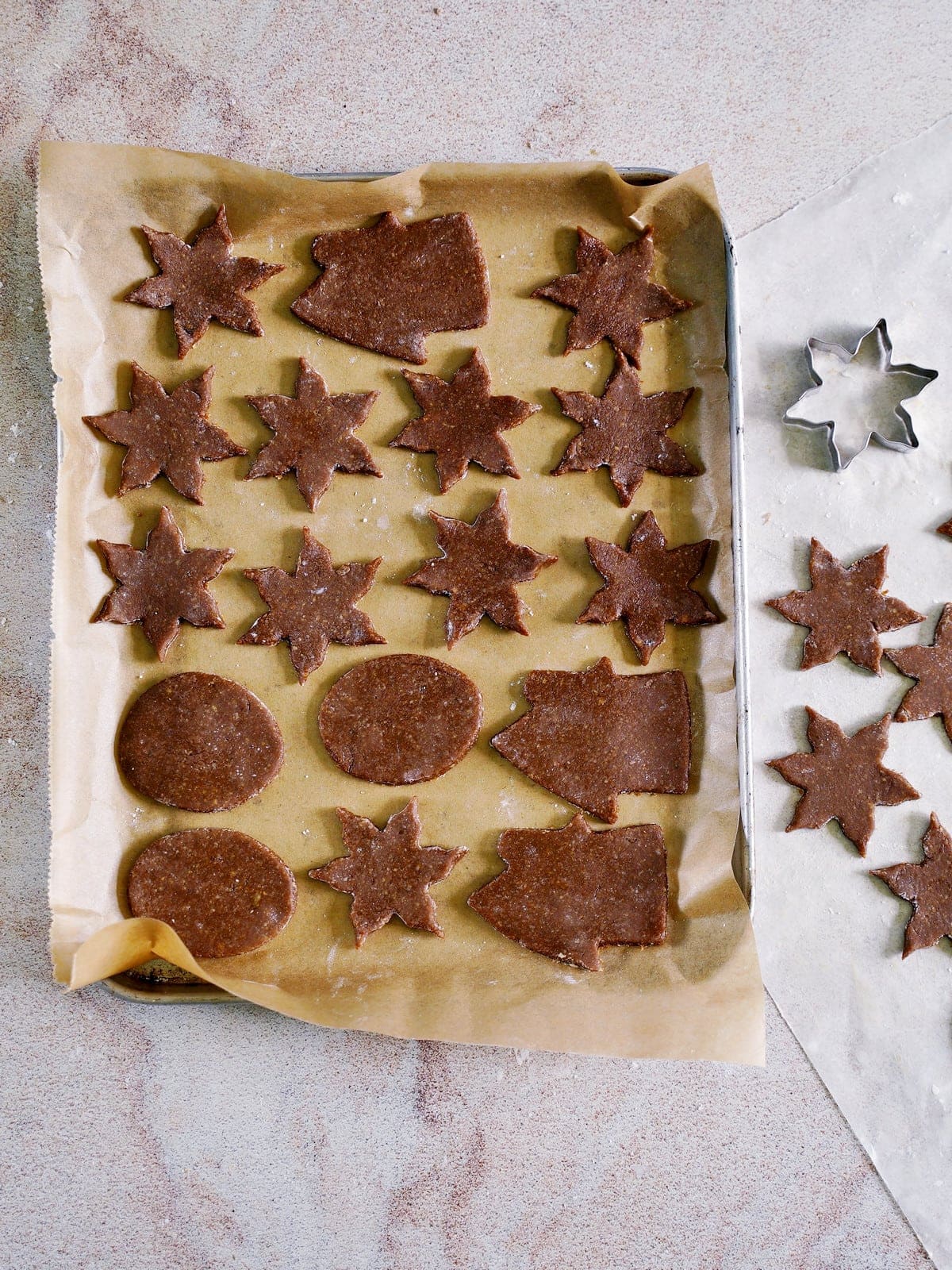 cut out gingerbread cookies before baking