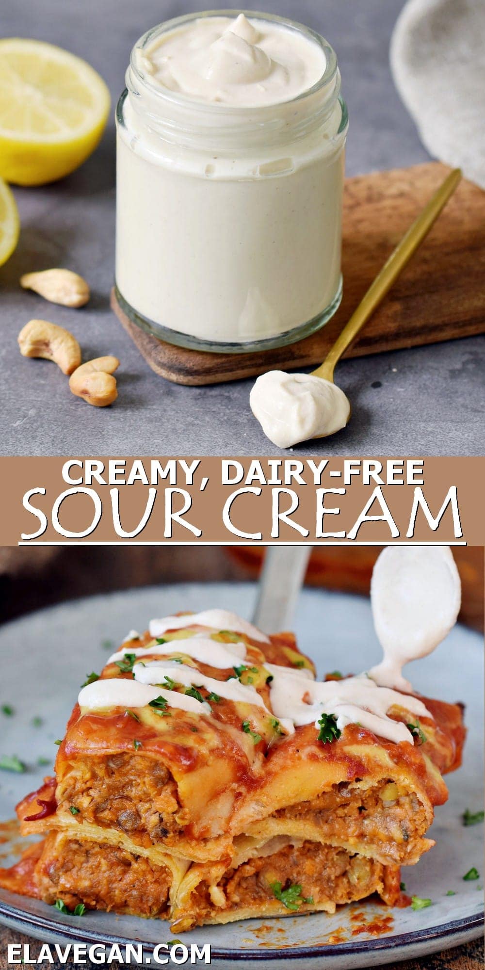 pinterest collage creamy, dairy-free sour cream