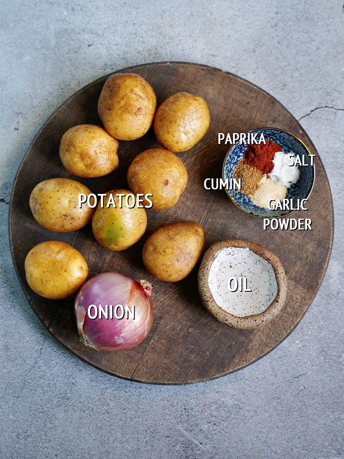 ingredients for pan-fried potatoes with onion