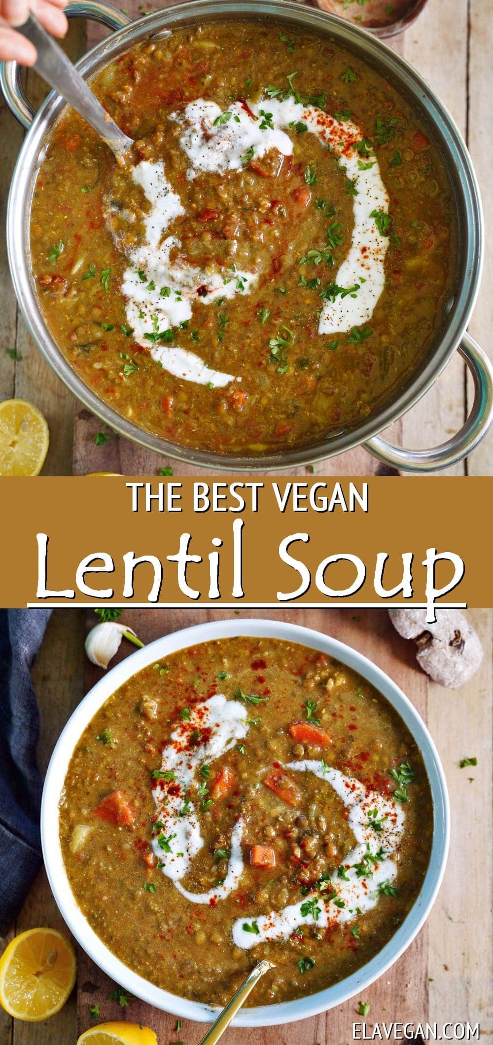 Pinterest Collage the best vegan lentil soup