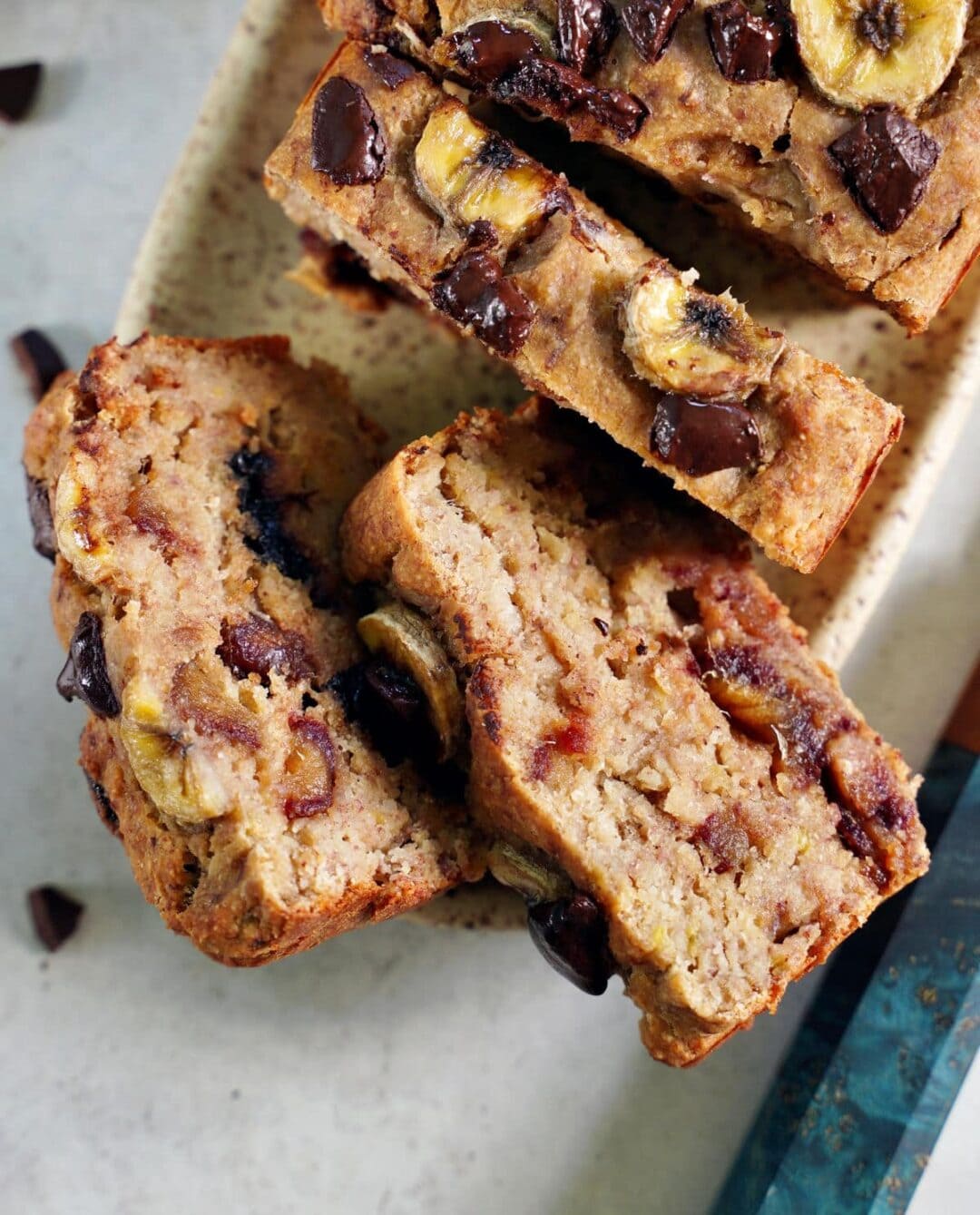 close-up of healthy banana bread slices with dates