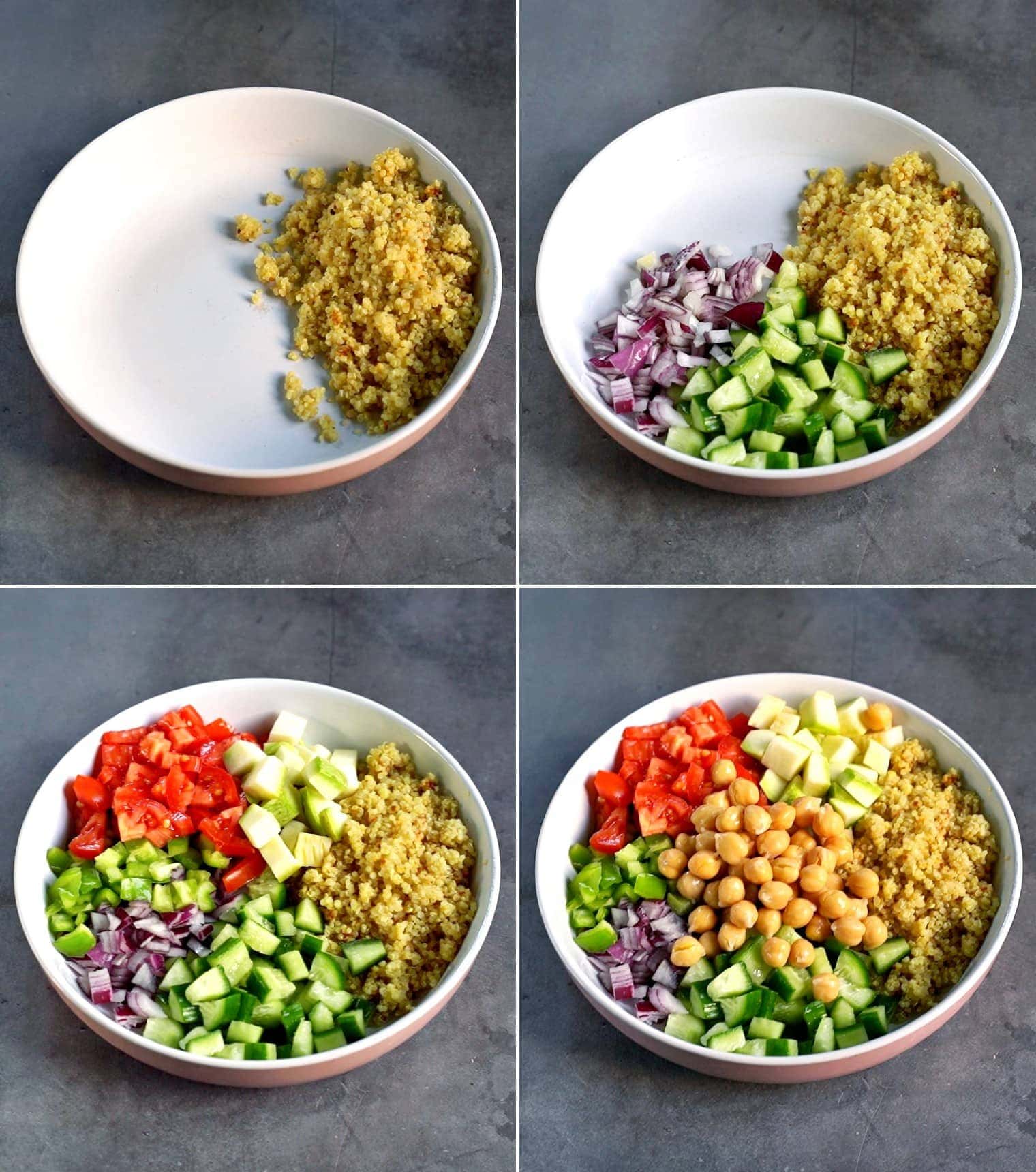 bunte Salatbowl wird in Schale zusammengestellt