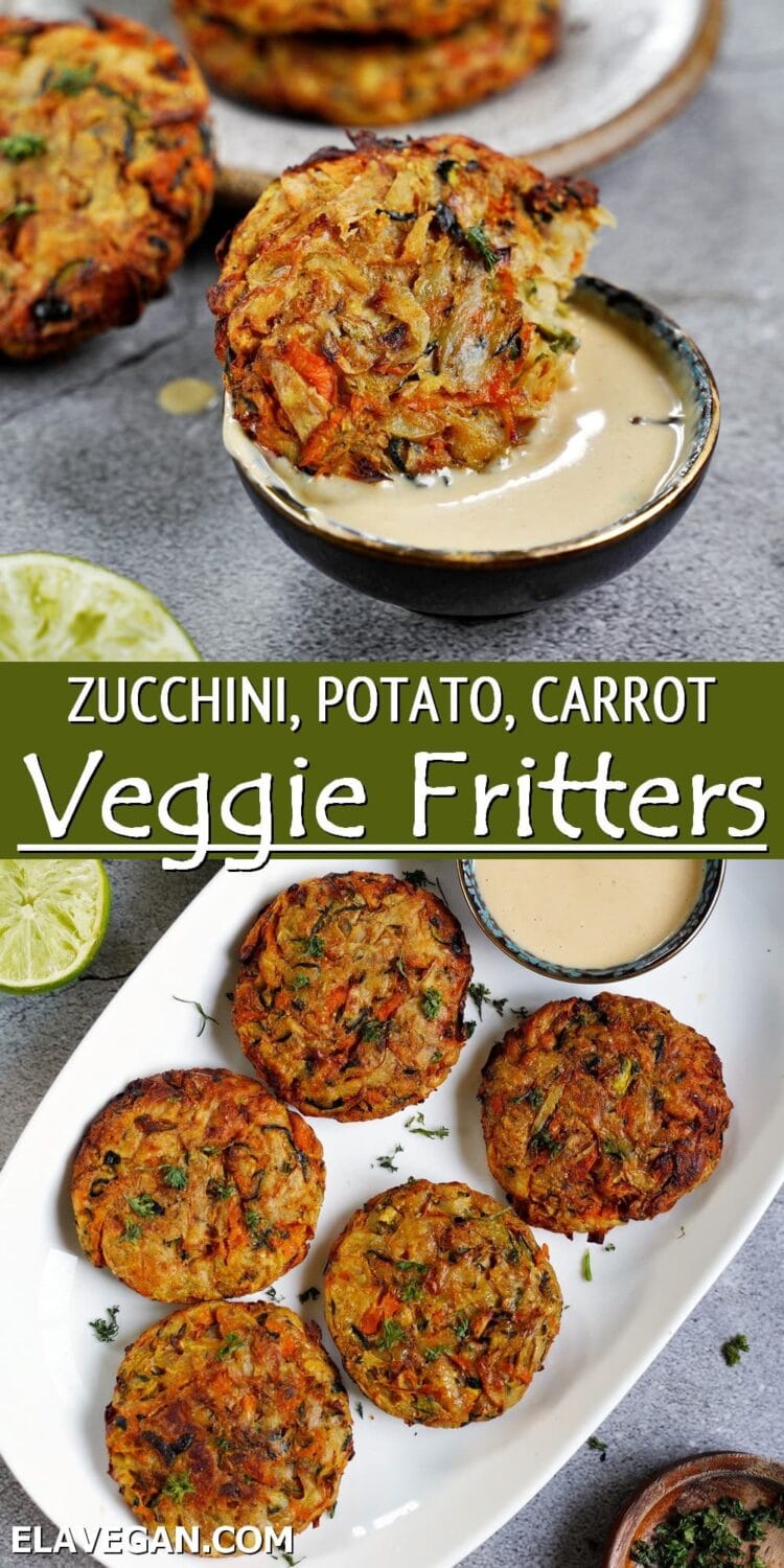 Pinterest Collage of zucchini potato carrot fritters