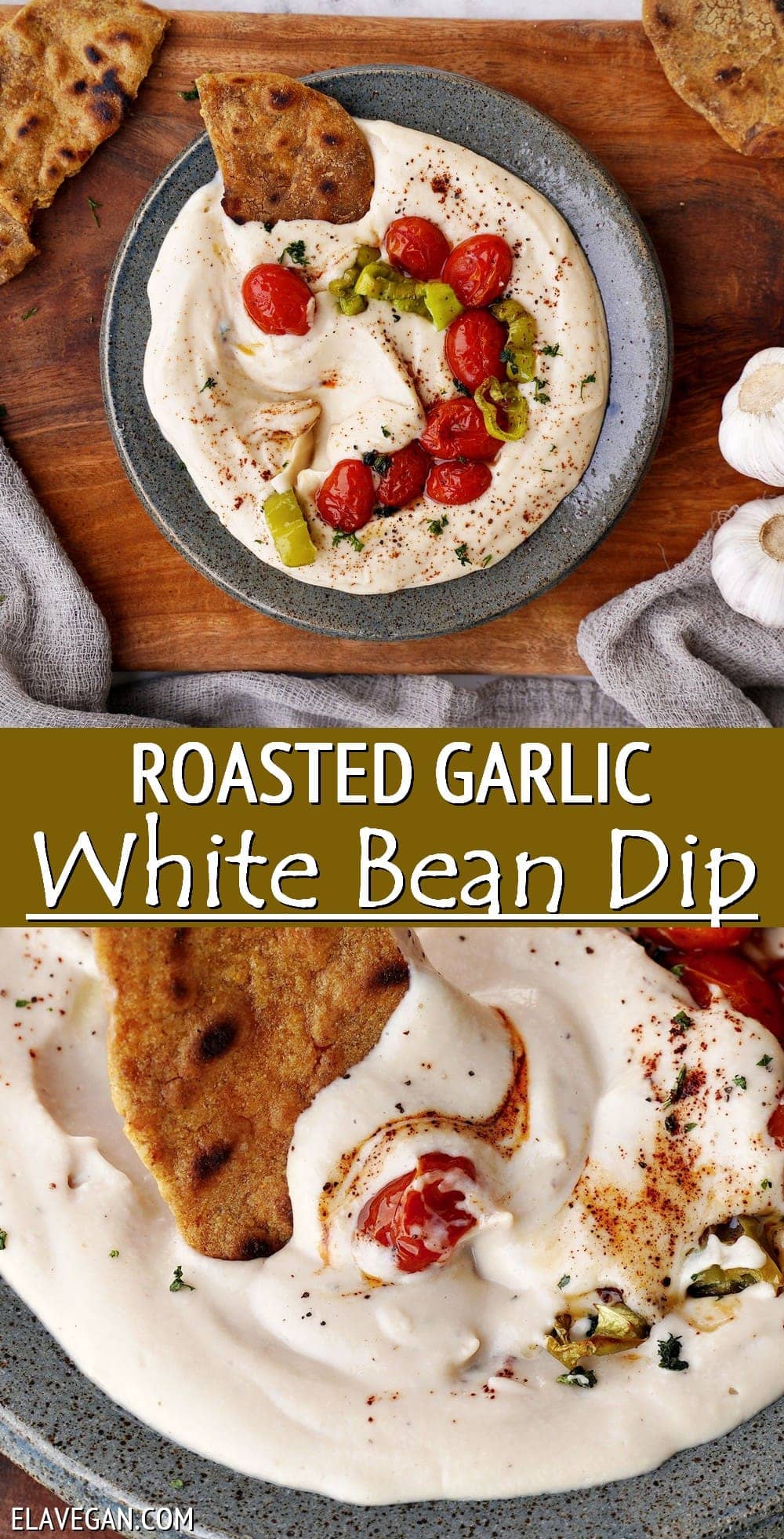 Pinterest Collage roasted garlic white bean dip